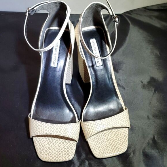 TARA SQUARE TOE SNAKE EMBOSSED BLOCK HEEL SANDAL - Picture 3 of 15